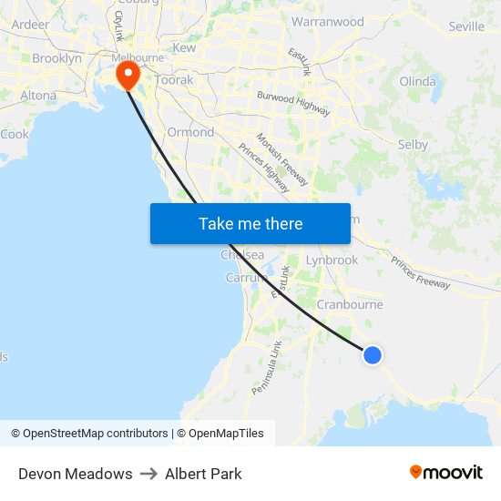 Devon Meadows to Albert Park map