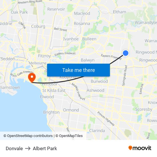 Donvale to Albert Park map