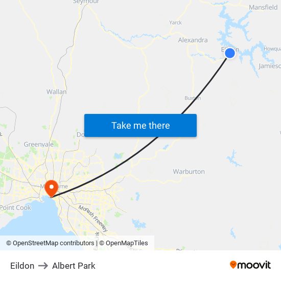 Eildon to Albert Park map