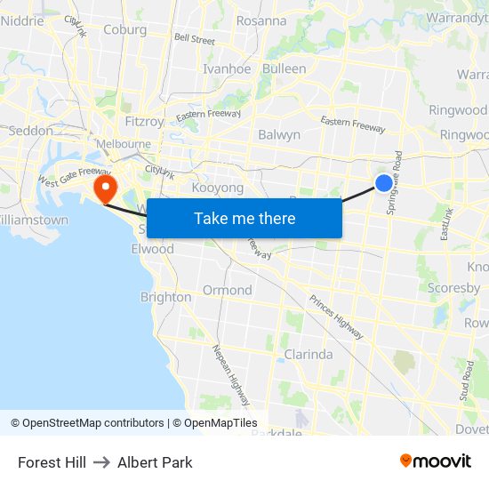 Forest Hill to Albert Park map