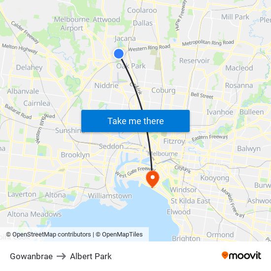 Gowanbrae to Albert Park map