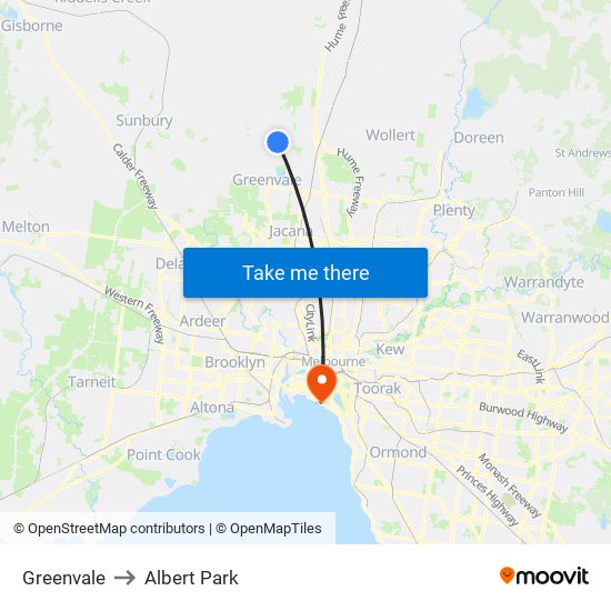 Greenvale to Albert Park map