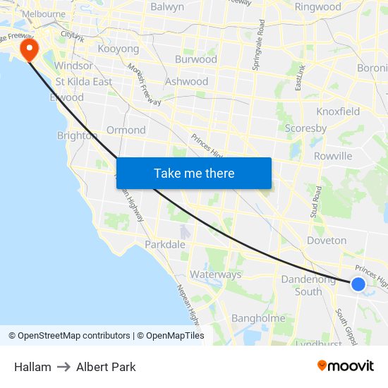 Hallam to Albert Park map