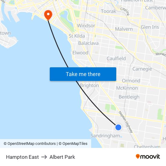 Hampton East to Albert Park map