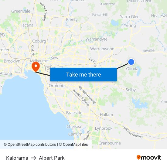 Kalorama to Albert Park map