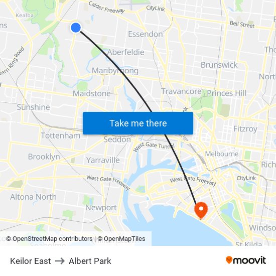 Keilor East to Albert Park map