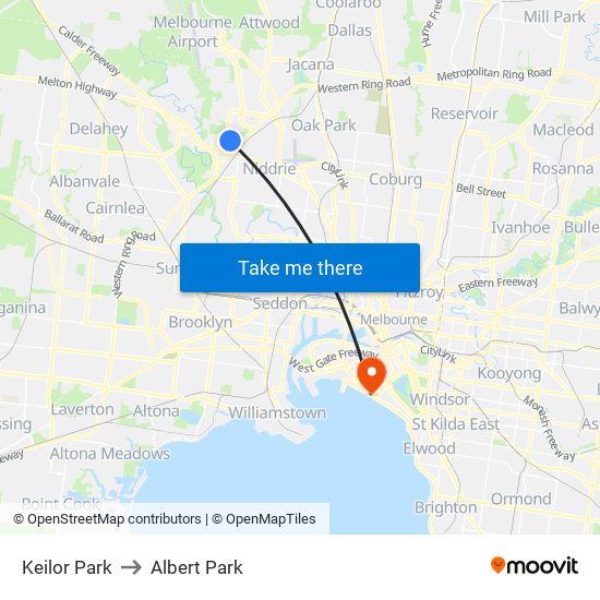 Keilor Park to Albert Park map