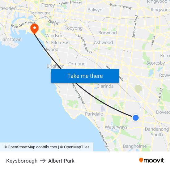 Keysborough to Albert Park map