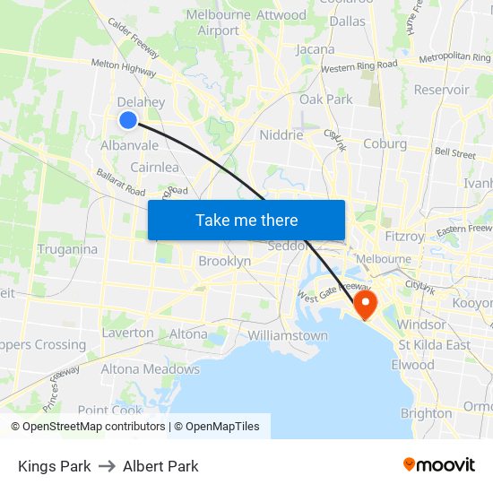 Kings Park to Albert Park map