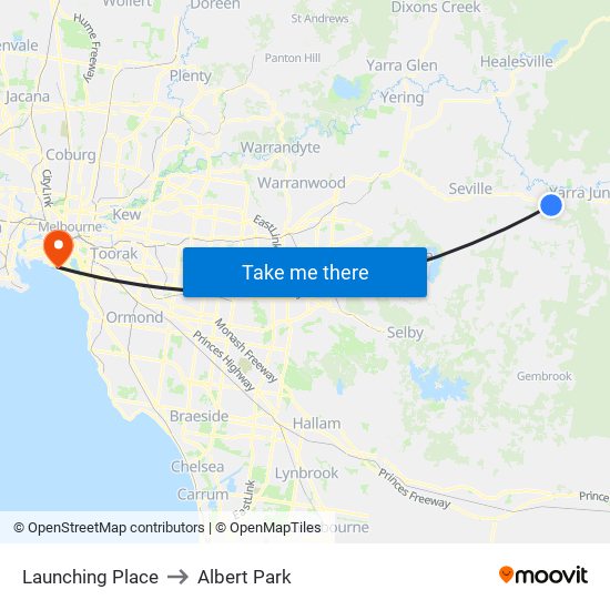 Launching Place to Albert Park map