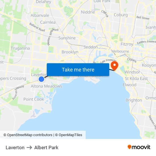 Laverton to Albert Park map