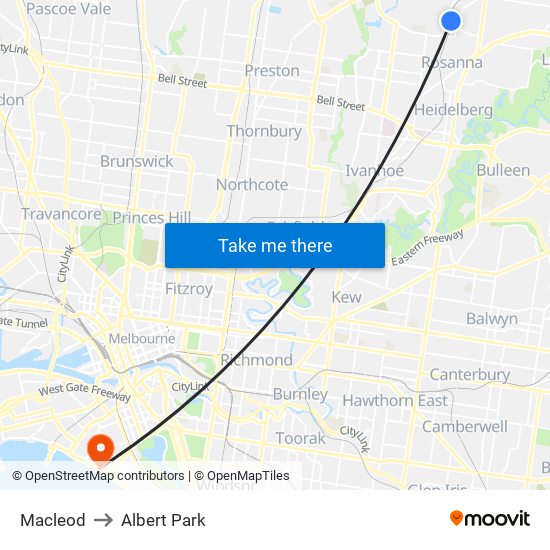 Macleod to Albert Park map