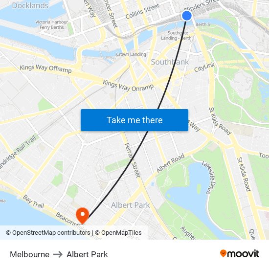 Melbourne to Albert Park map