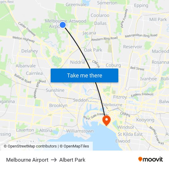 Melbourne Airport to Albert Park map