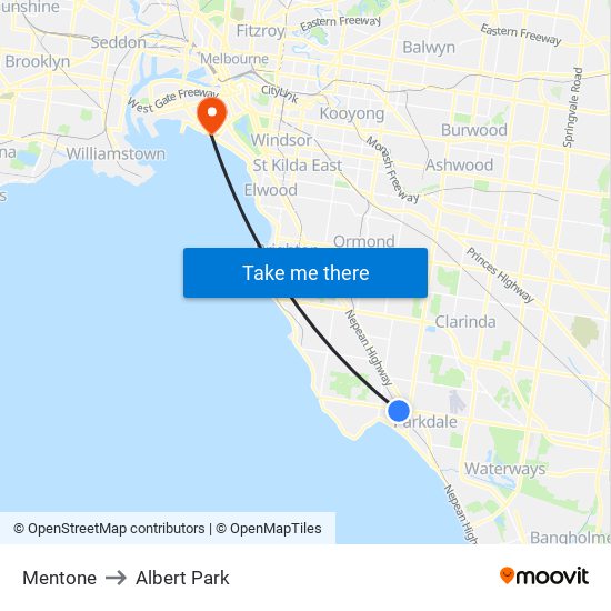 Mentone to Albert Park map