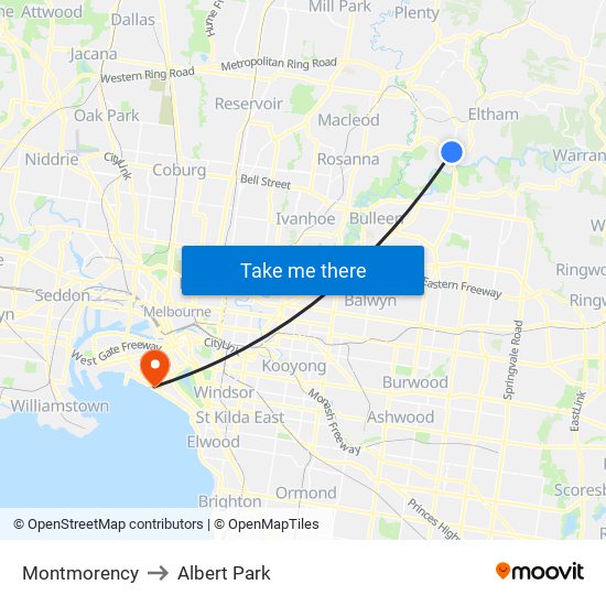 Montmorency to Albert Park map