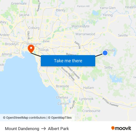 Mount Dandenong to Albert Park map