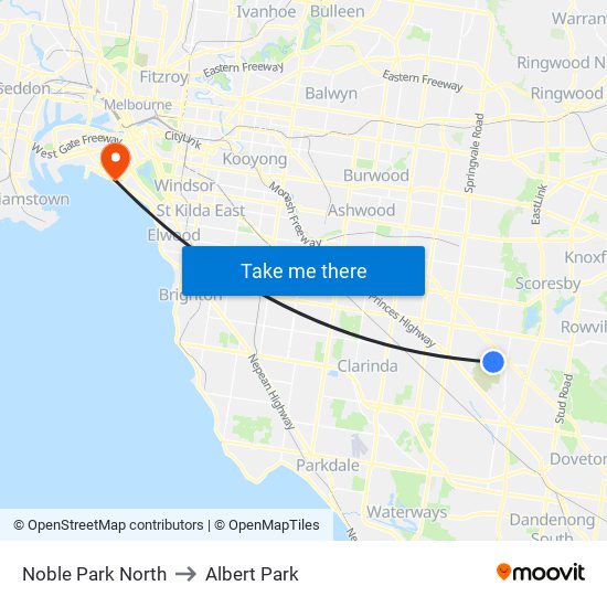 Noble Park North to Albert Park map