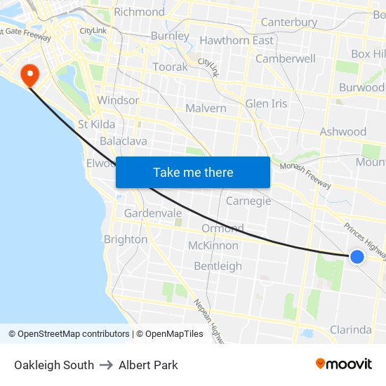 Oakleigh South to Albert Park map