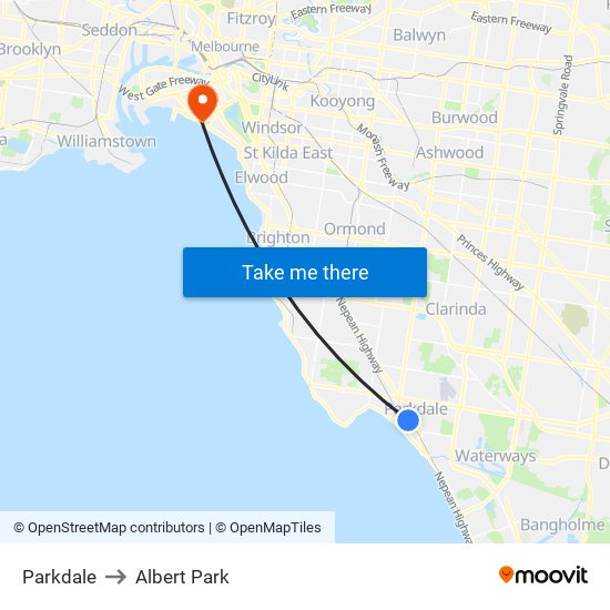 Parkdale to Albert Park map