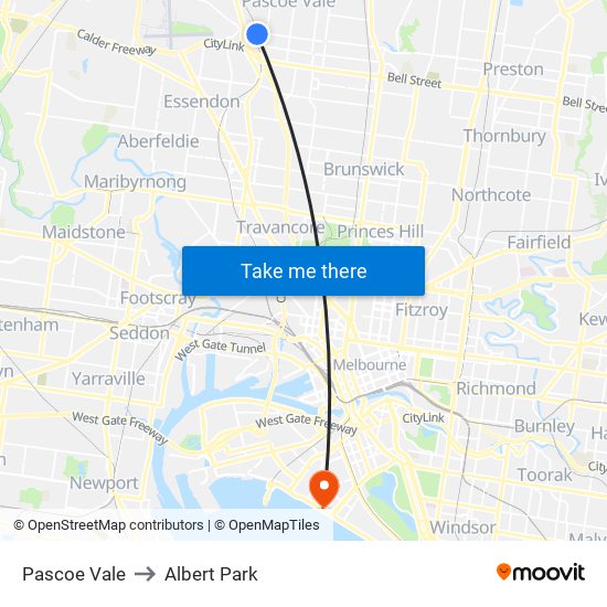 Pascoe Vale to Albert Park map