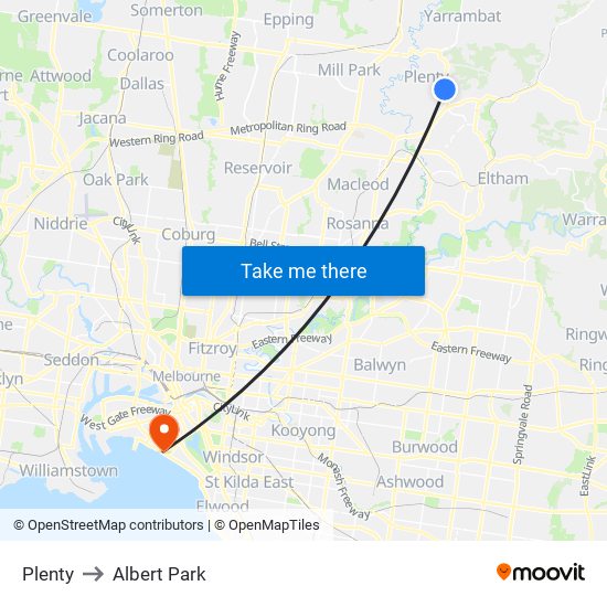 Plenty to Albert Park map