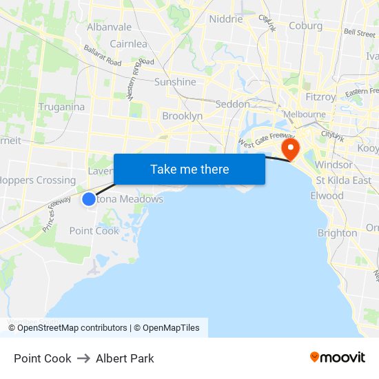 Point Cook to Albert Park map