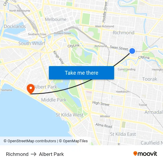 Richmond to Albert Park map