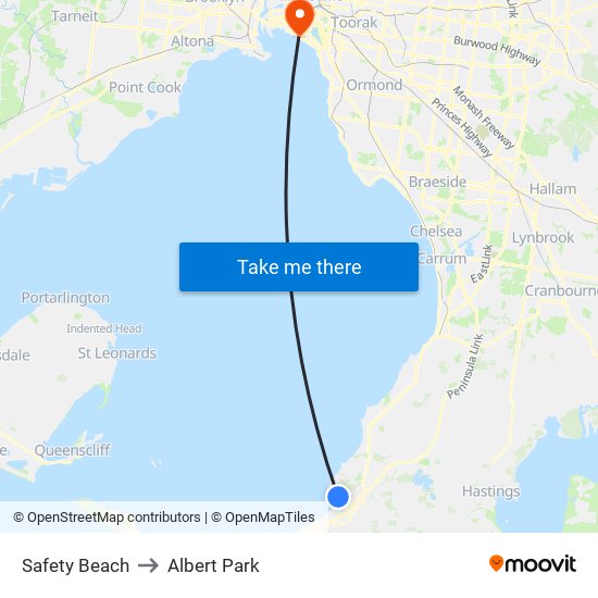 Safety Beach to Albert Park map