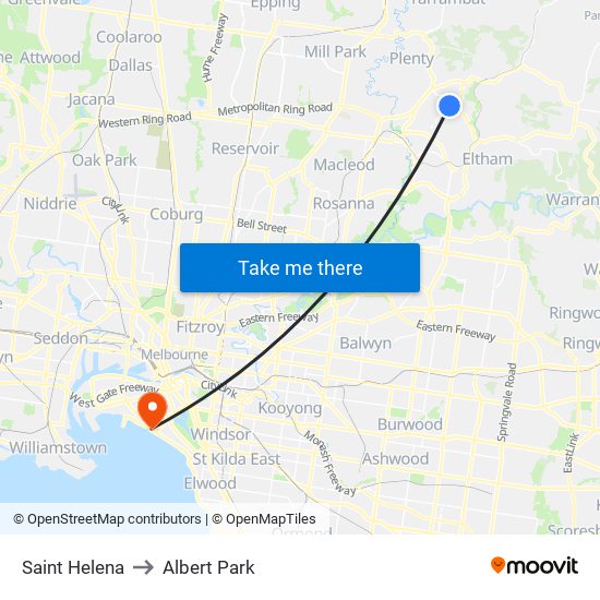 Saint Helena to Albert Park map