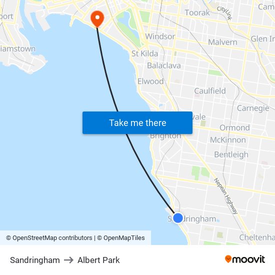 Sandringham to Albert Park map