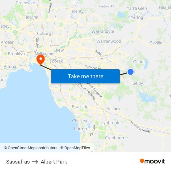 Sassafras to Albert Park map