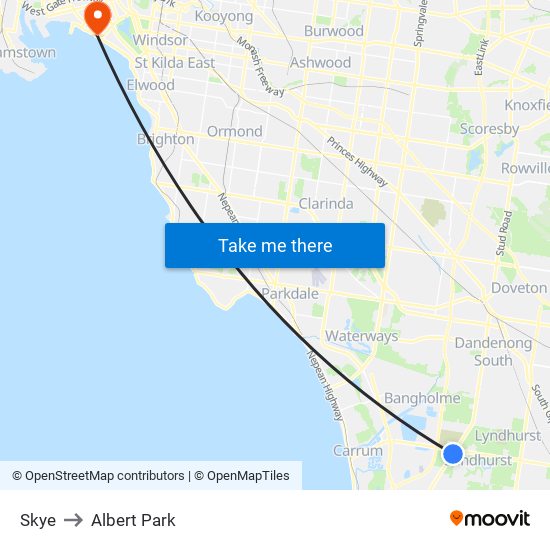 Skye to Albert Park map