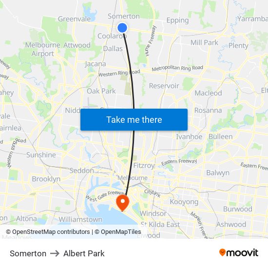 Somerton to Albert Park map