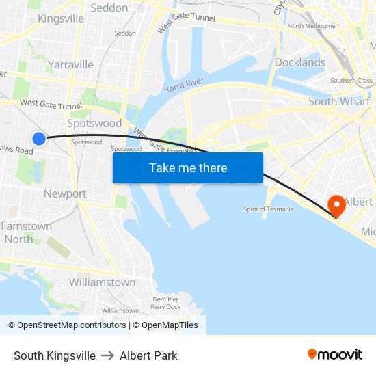 South Kingsville to Albert Park map