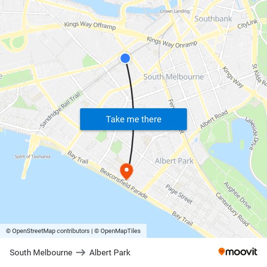 South Melbourne to Albert Park map