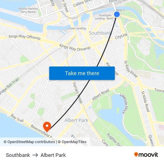 Southbank to Albert Park map