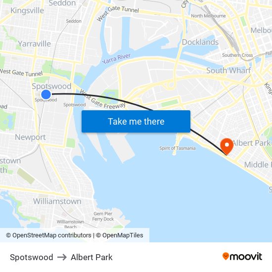 Spotswood to Albert Park map