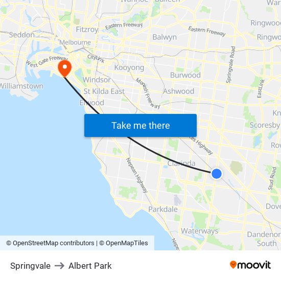 Springvale to Albert Park map