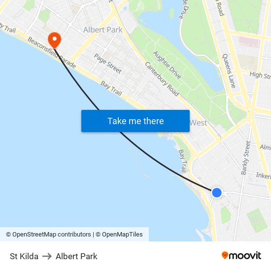St Kilda to Albert Park map
