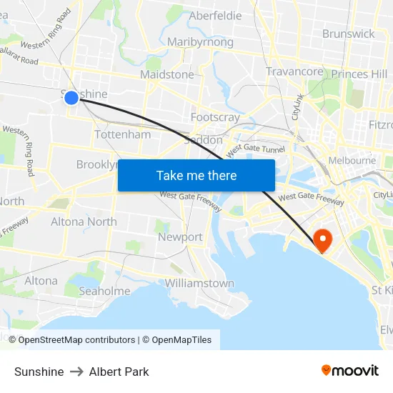 Sunshine to Albert Park map