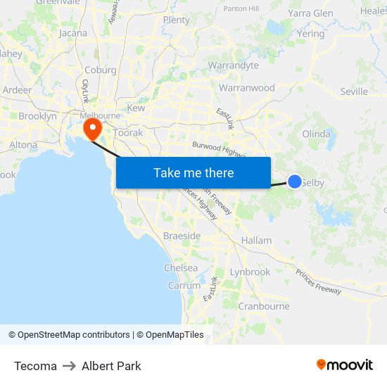 Tecoma to Albert Park map