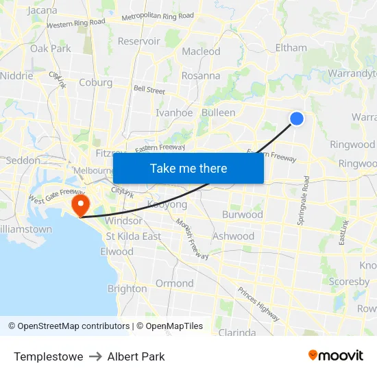 Templestowe to Albert Park map