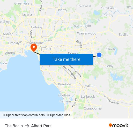 The Basin to Albert Park map