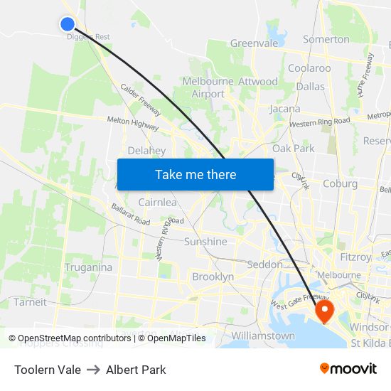 Toolern Vale to Albert Park map