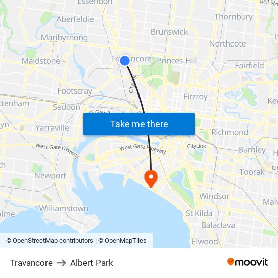 Travancore to Albert Park map