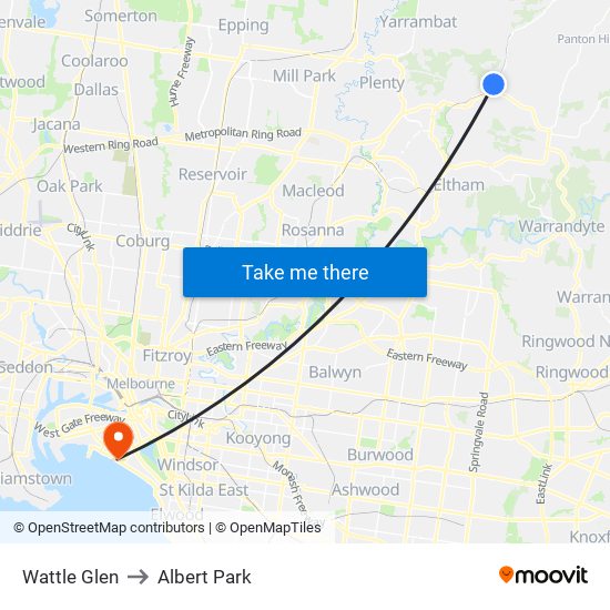 Wattle Glen to Albert Park map