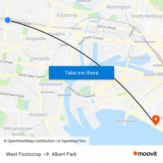 West Footscray to Albert Park map