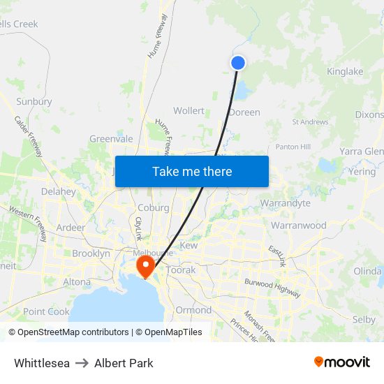 Whittlesea to Albert Park map