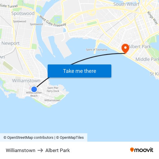 Williamstown to Albert Park map